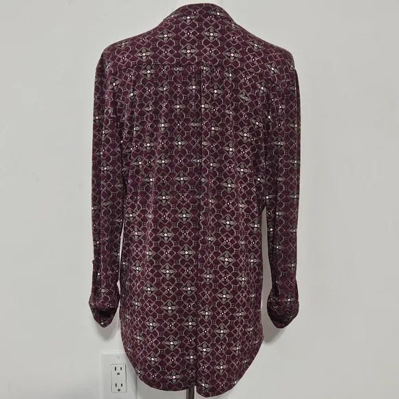 Dressbarn Size L Maroon Polyester Long-Sleeveled Womens Blouse Top Shirt with - Picture 7 of 16